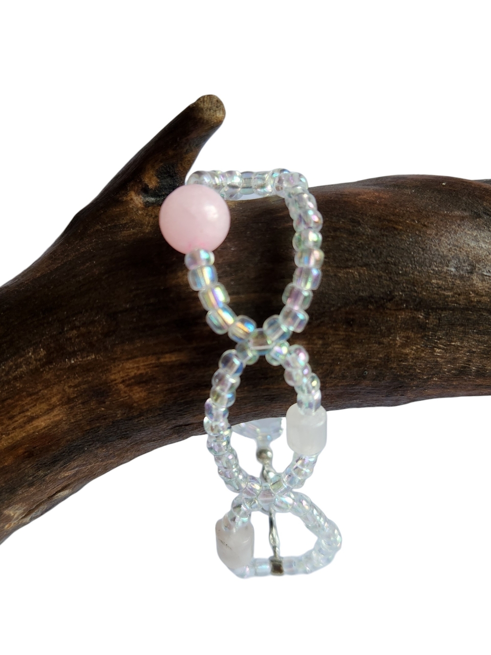 Handmade Iridescent Glass Bead Bracelet with Dyed Quartz Accent